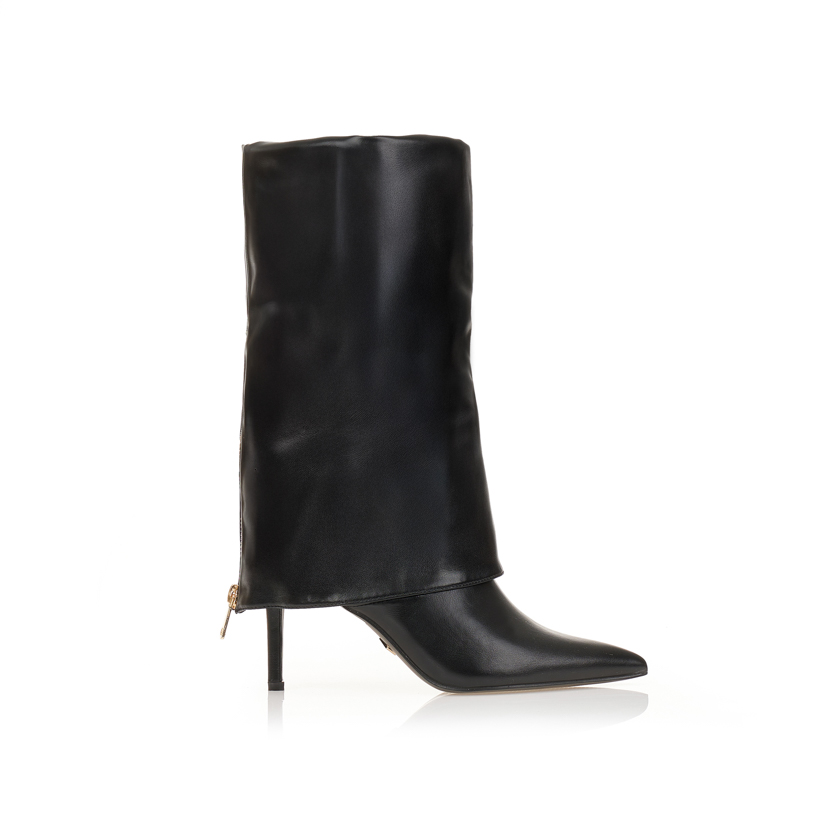 Μπότες μαύρες δερματίνη με αναδιπλούμενη φάσα ΜΑΥΡΟ