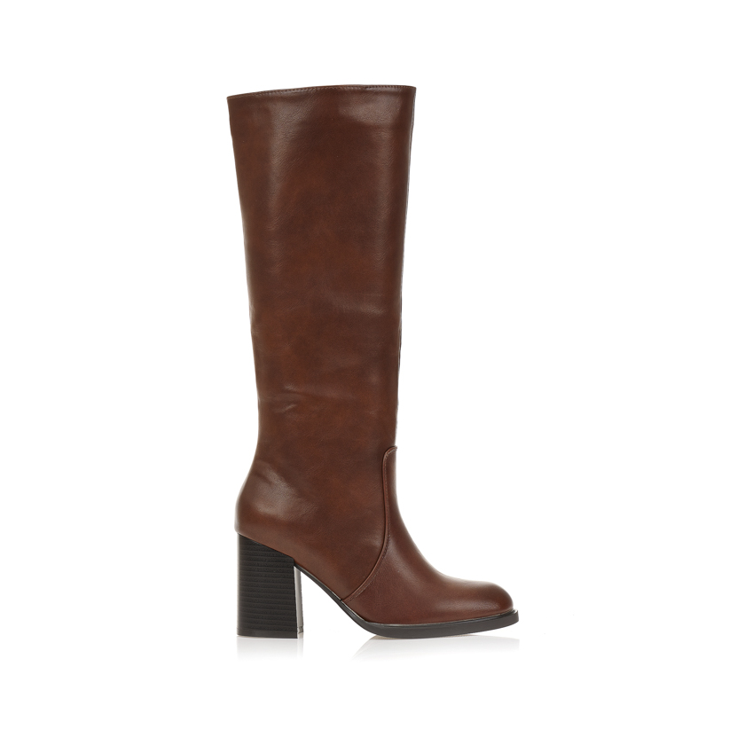 Tsoukalas Μπότες κάμελ δερματίνη με χοντρό τακούνι ΚΑΜΕΛ