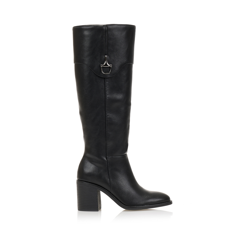 Μπότες μαύρες δερματίνη με διπλή διακοσμητική φάσα ΜΑΥΡΟ