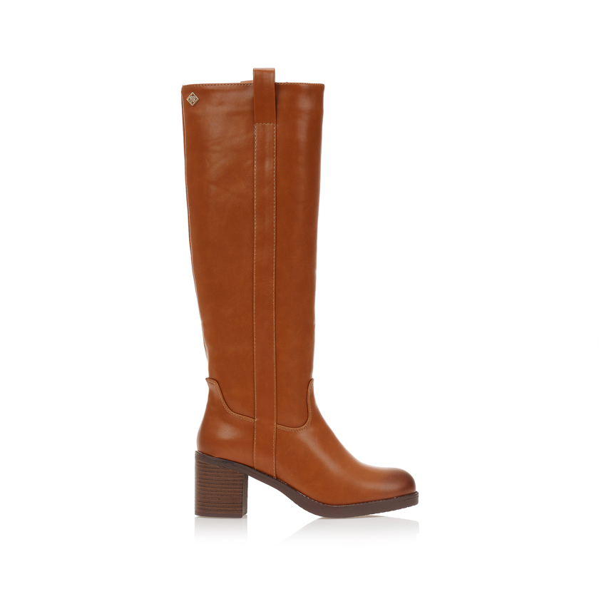 Μπότες κάμελ δερματίνη με λεπτομέρεια στο πλάι ΚΑΜΕΛ