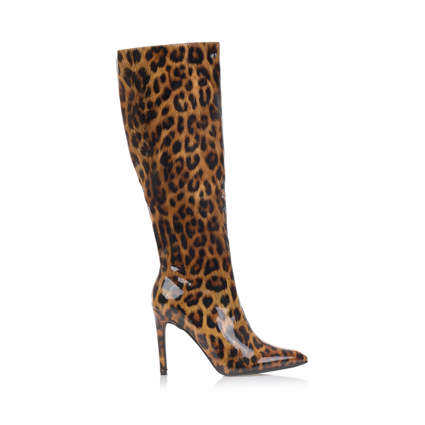 Μπότες animal print μυτερές λουστρίνι ΛΕΟΠΑΡ