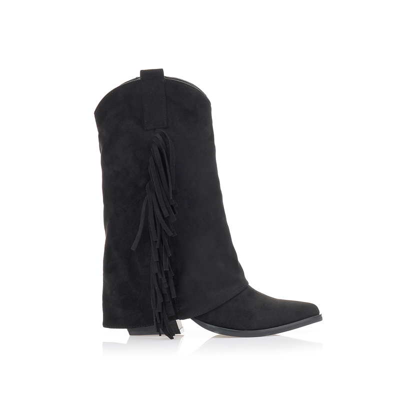 Μποτά cowboy με κρόσια ΜΑΥΡΟ