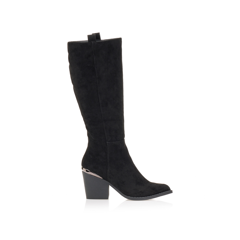 Μπότες σουέτ με μεταλλική λεπτομέρεια ΜΑΥΡΟ