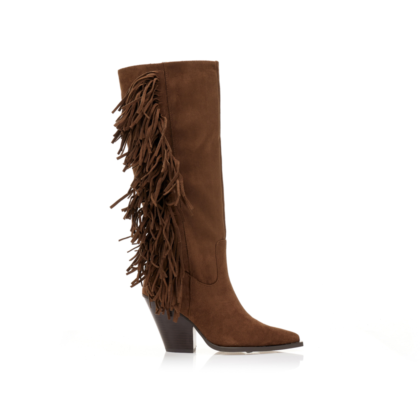 Μπότες cowboy καφέ με κρόσια ΚΑΦΕ