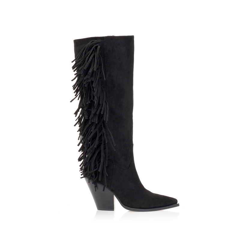 Μπότες cowboy μαύρες με κρόσια ΜΑΥΡΟ