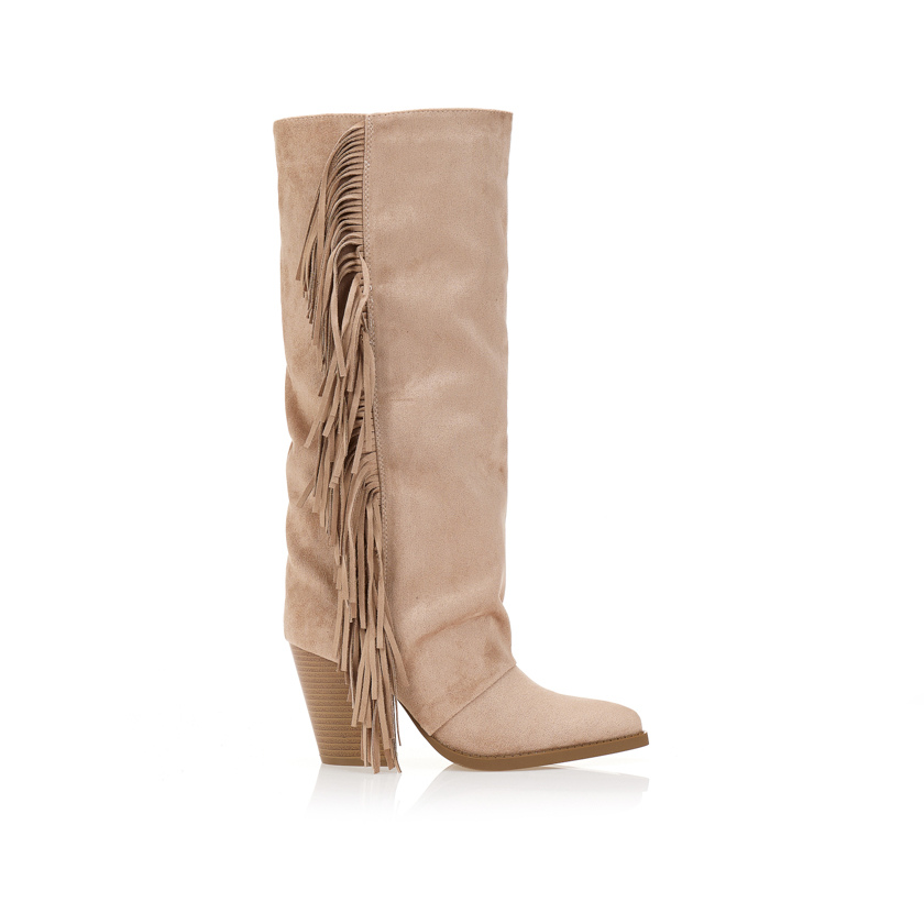 Μπότες σουέτ cowboy με κρόσια ΚΑΦΕ