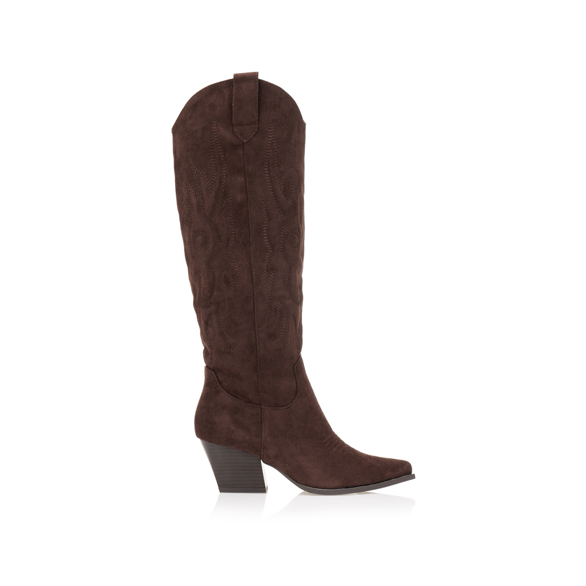 Μπότες καφέ cowboy με ανάγλυφες ραφές ΚΑΦΕ