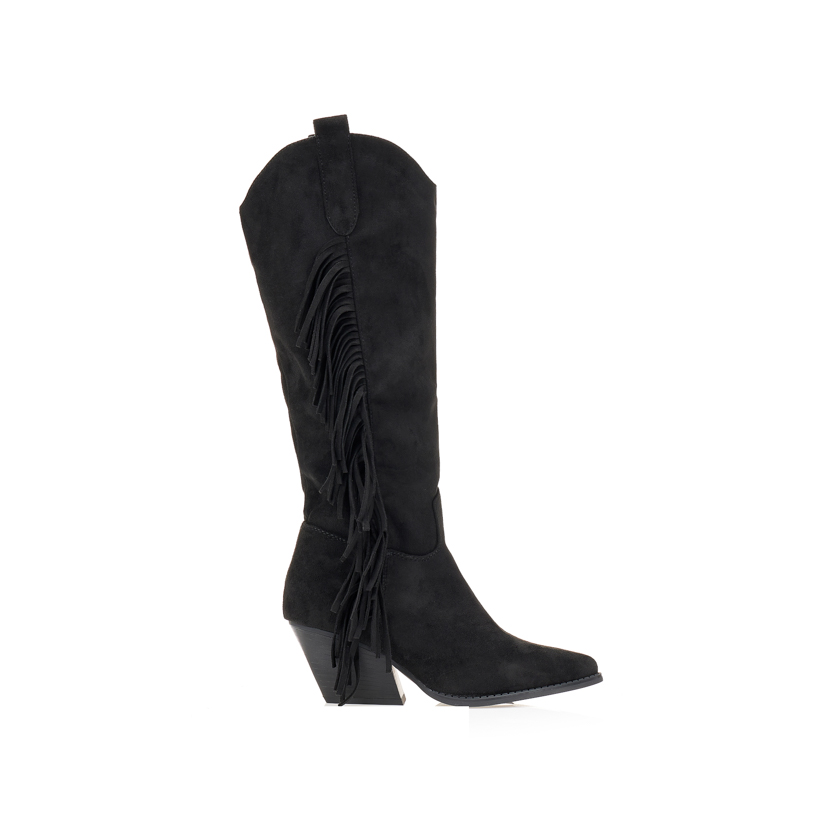 Μπότες μαύρες cowboy με κρόσια ΜΑΥΡΟ