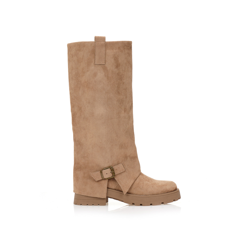 Μπότες σουέτ με εφέ αναδίπλωσης και αγκράφα ΚΑΦΕ