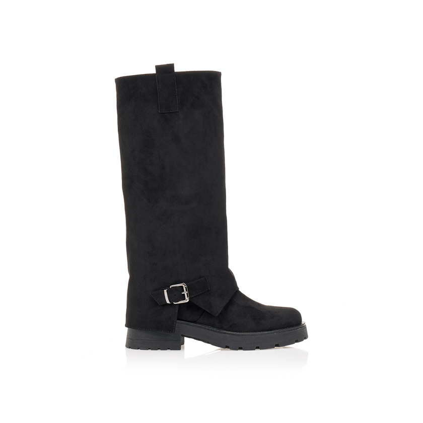 Μπότες σουέτ με εφέ αναδίπλωσης και αγκράφα ΜΑΥΡΟ