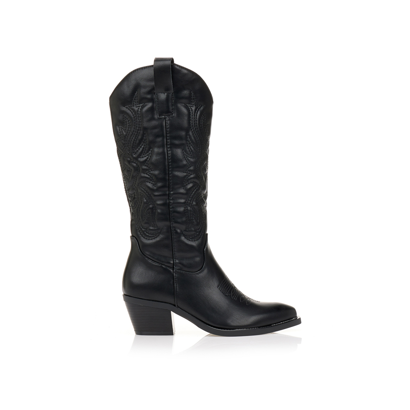Μπότες cowboy με ανάγλυφο σχέδιο ΜΑΥΡΟ