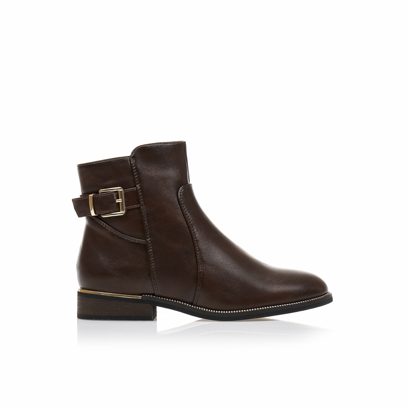 Tsoukalas Μποτάκια καφέ δερματίνη με χρυση αγκράφα ΚΑΦΕ