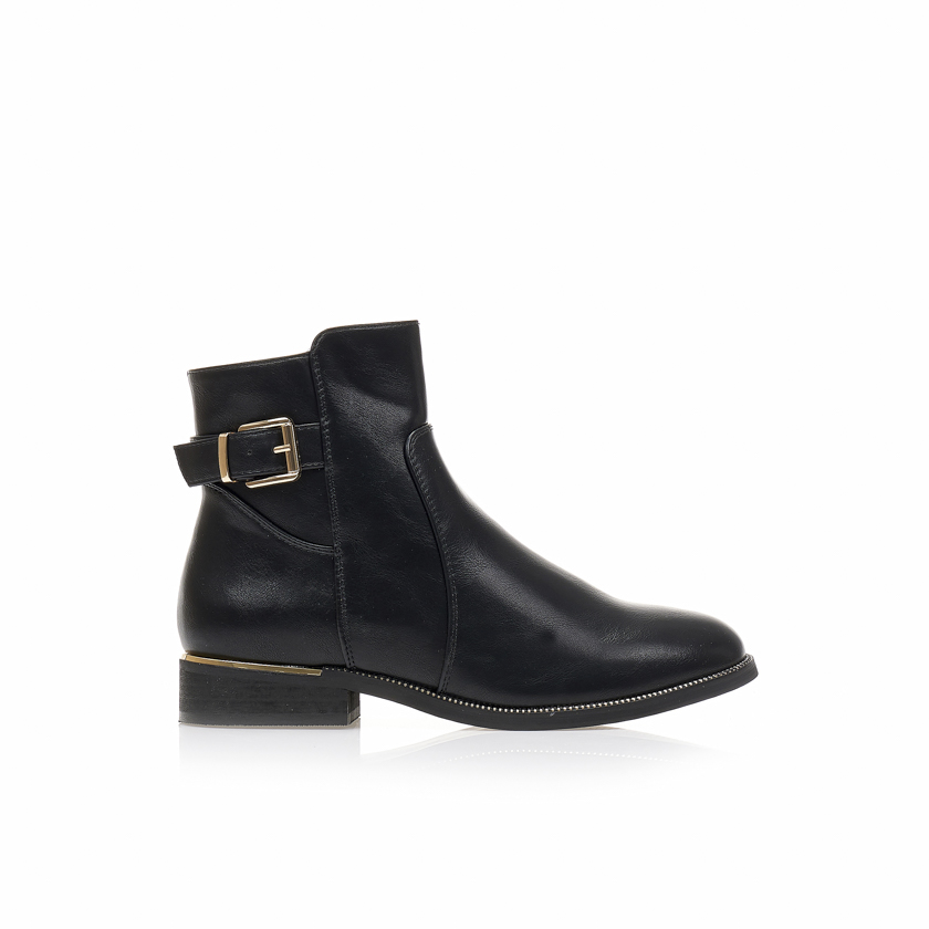 Μποτάκια μαύρα δερματίνη με χρυση αγκράφα ΜΑΥΡΟ