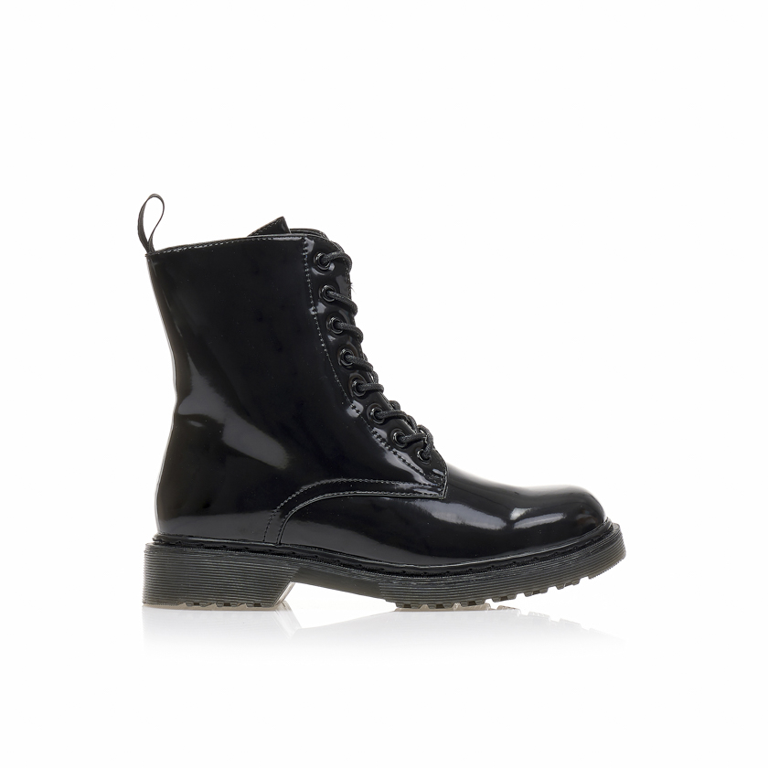 Tsoukalas Αρβυλάκια μαύρα λουστρίνι με κορδόνια και φερμουάρ ΜΑΥΡΟ