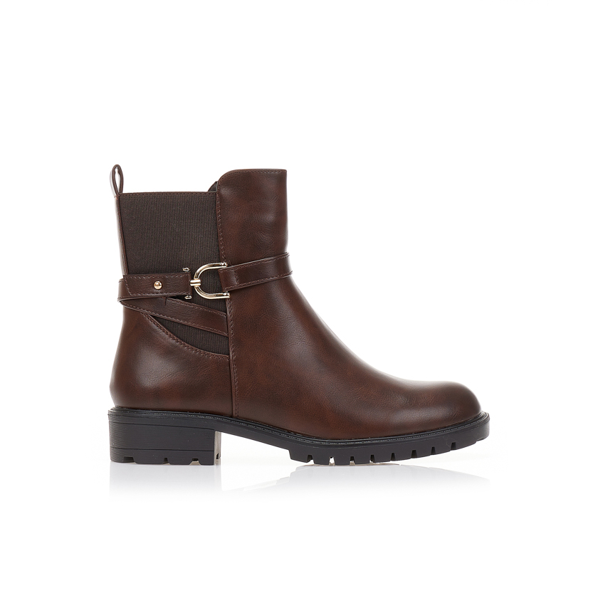 Tsoukalas Μποτάκια καφέ δερματίνη με χρυσή αγκράφα και λάστιχο ΚΑΦΕ