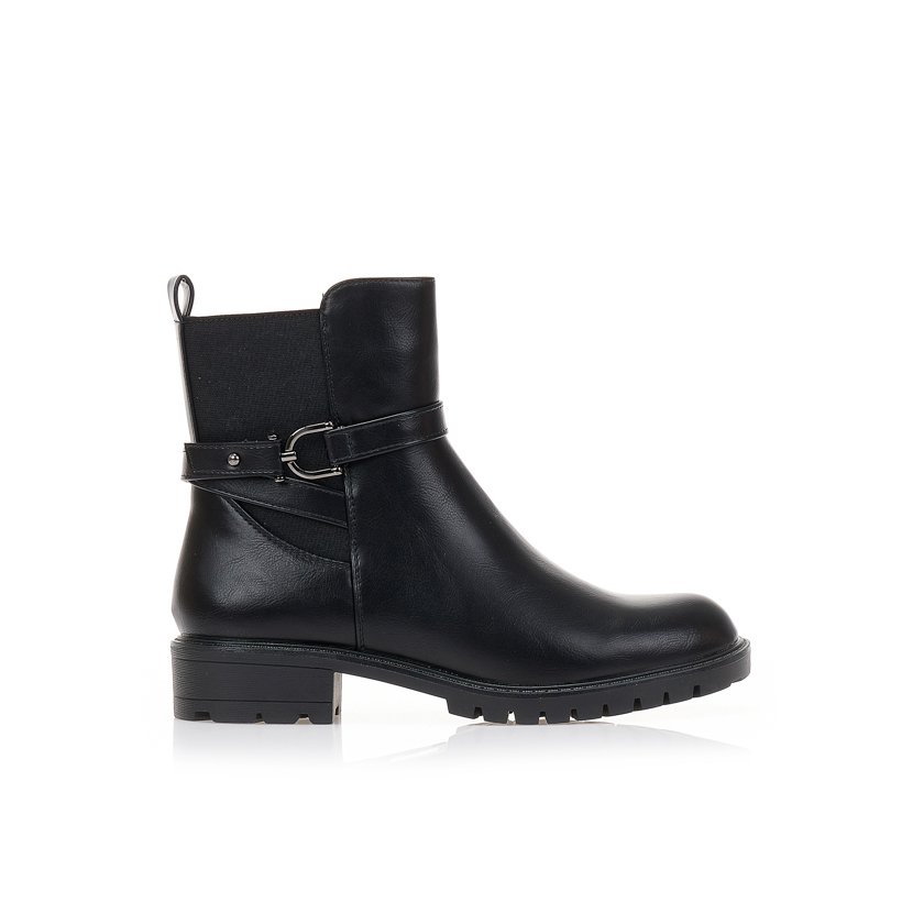 Μποτάκια μαύρα δερματίνη με ανθρακί αγκράφα και λάστιχο ΜΑΥΡΟ