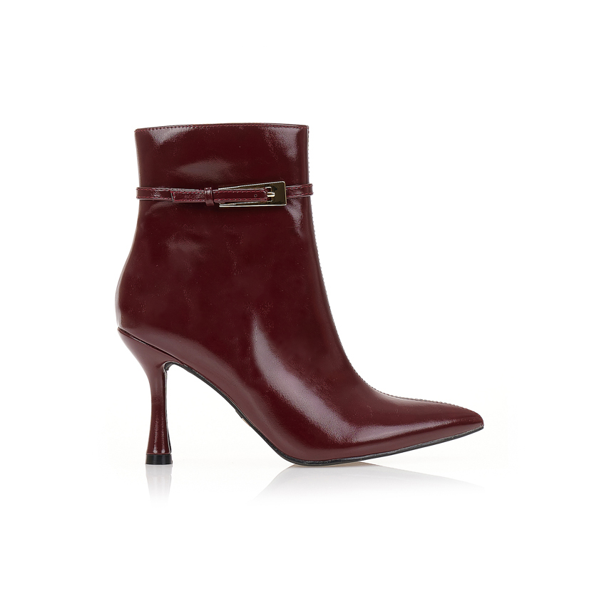 Μποτάκια μπορντό δερματίνη με χρυσή αγκράφα ΜΠΟΡΝΤΟ