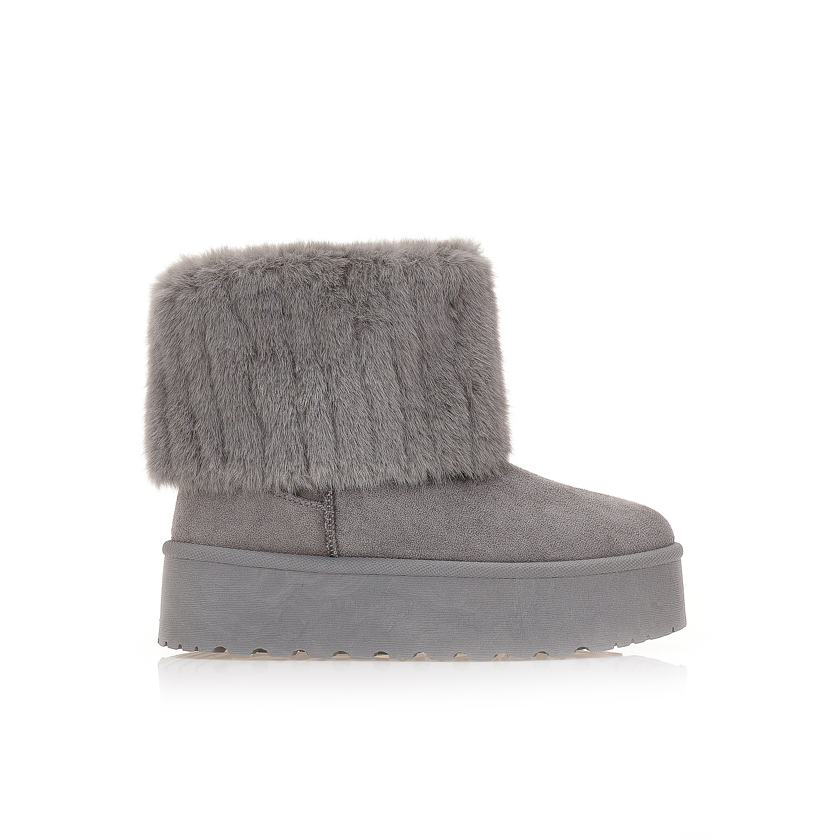 Μποτάκια γκρι σουέτ δίπατα με γούνα ΓΚΡΙ