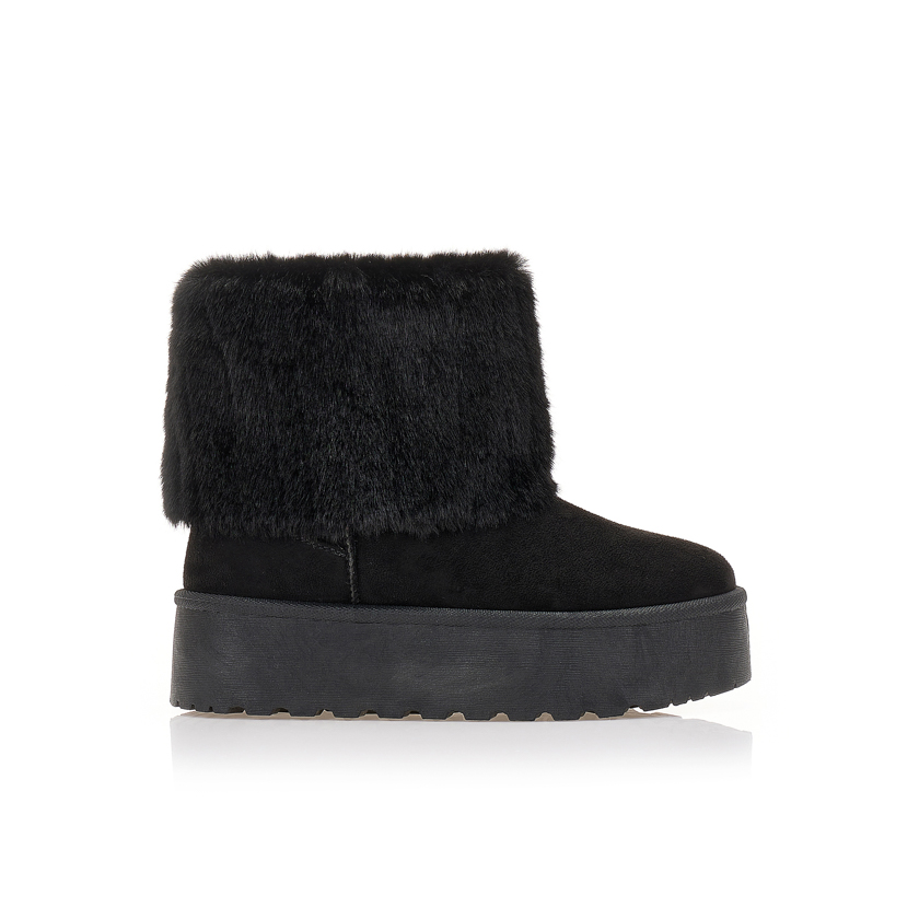 Μποτάκια μαύρα σουέτ δίπατα με γούνα ΜΑΥΡΟ