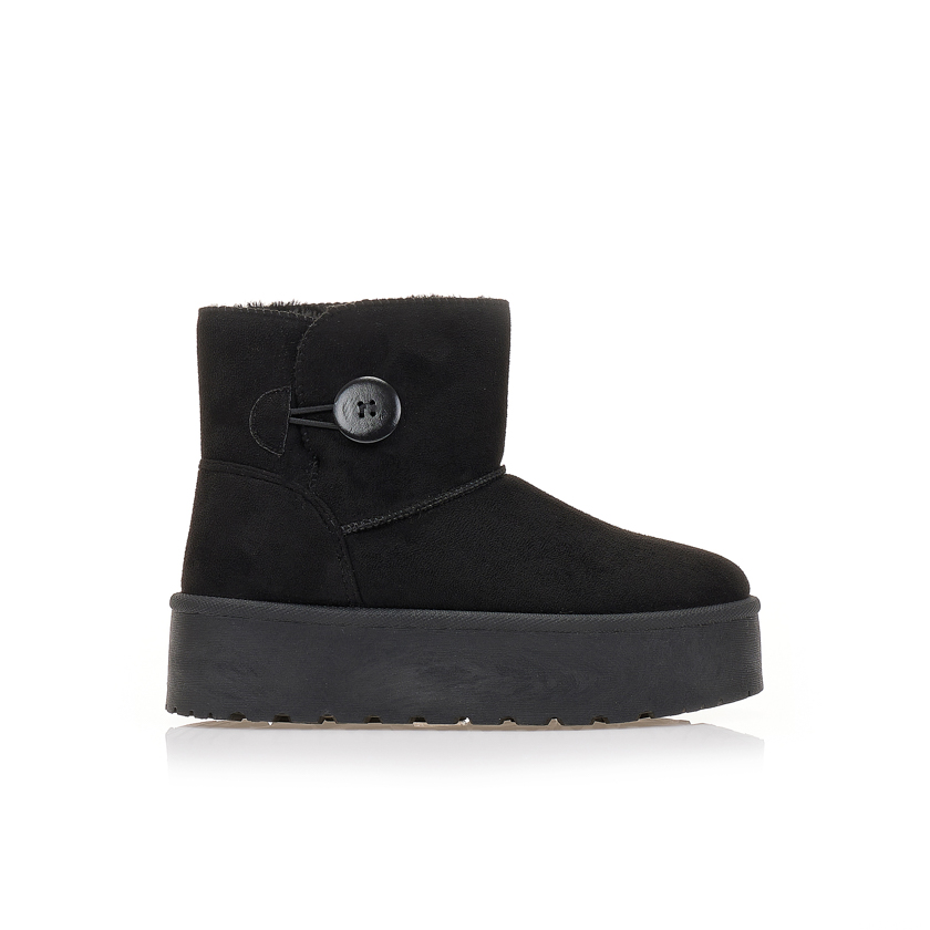 Μποτάκια μαύρα σουέτ δίπατα με διακοσμητικό κουμπί ΜΑΥΡΟ