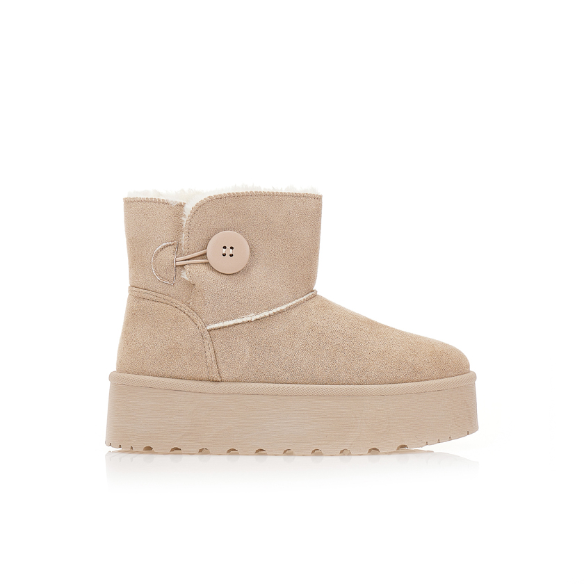 Μποτάκια μπεζ σουέτ δίπατα με διακοσμητικό κουμπί ΜΠΕΖ