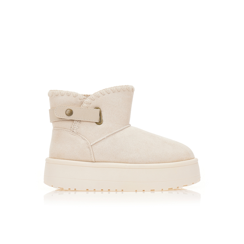 Μποτάκια μπεζ σουέτ με πλεκτό σχέδιο ΜΠΕΖ