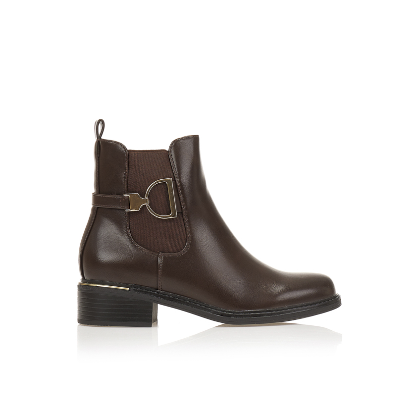 Tsoukalas Μποτάκια καφέ δερματίνη με ιδιαίτερη χρυσή διακοσμητική αγκράφα ΚΑΦΕ