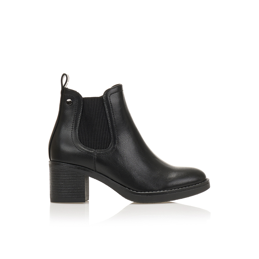 Tsoukalas Μποτάκια μαύρα δερματίνη με χοντρό τακούνι και λάστιχο στο πλάι ΜΑΥΡΟ