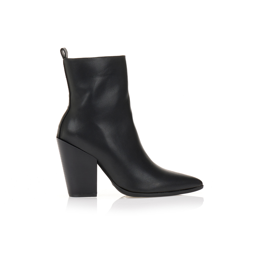 Μποτάκια μαύρα μυτερά με χοντρό τακούνι ΜΑΥΡΟ