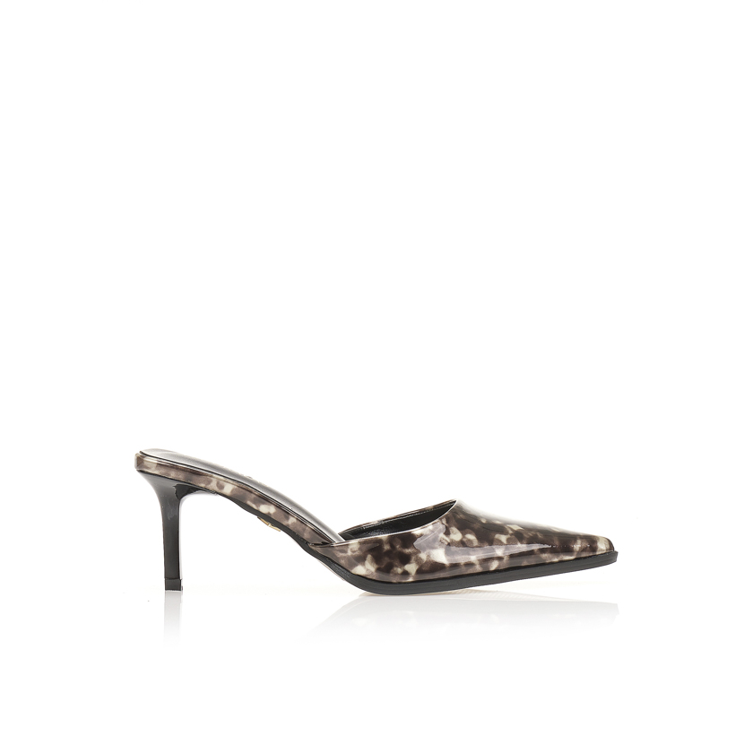 Tsoukalas Γόβες mules καφέ λουστρίνι με animal print σχέδιο ΚΑΦΕ