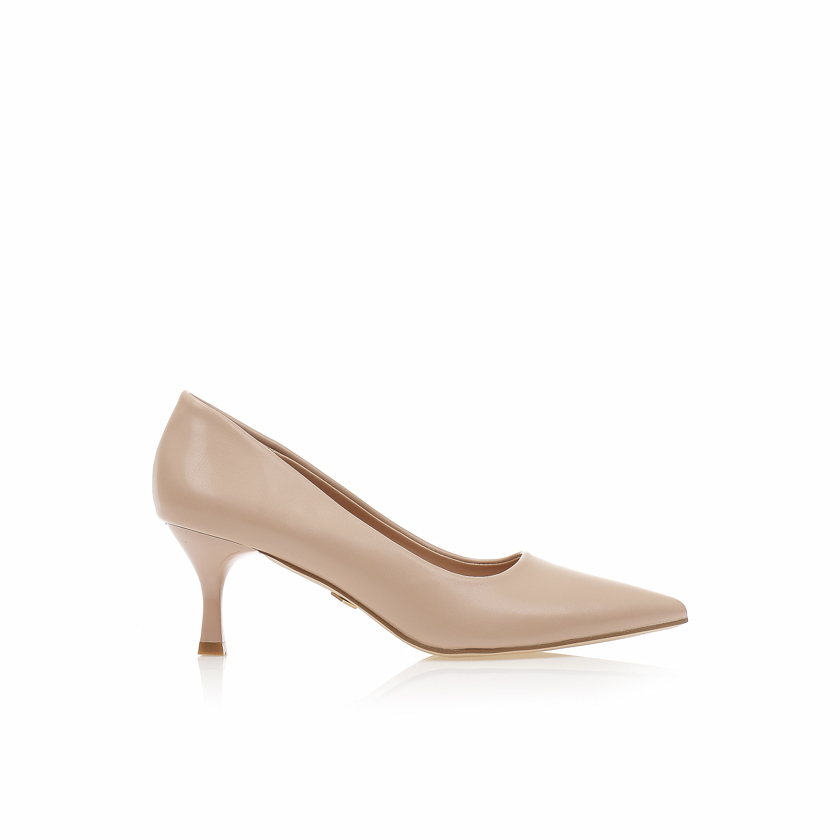 Γόβες nude δερματίνη μυτερές με ιδιαίτερο τακούνι NUDE