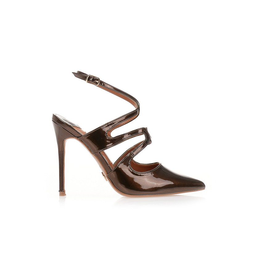 Γόβες mules μπρονζέ λουστρίνι με ιδιαίτερο σχέδιο ΜΠΡΟΝΖΕ