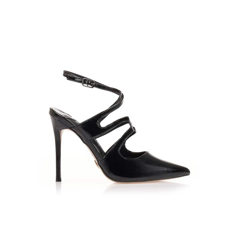 Γόβες mules μαύρο λουστρίνι με ιδιαίτερο σχέδιο ΜΑΥΡΟ