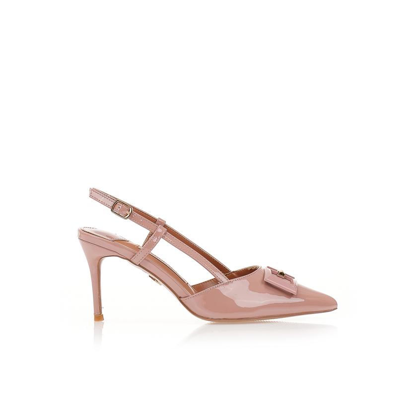 Tsoukalas Γόβες mules nude λουστρίνι με μεταλλική αγκράφα NUDE