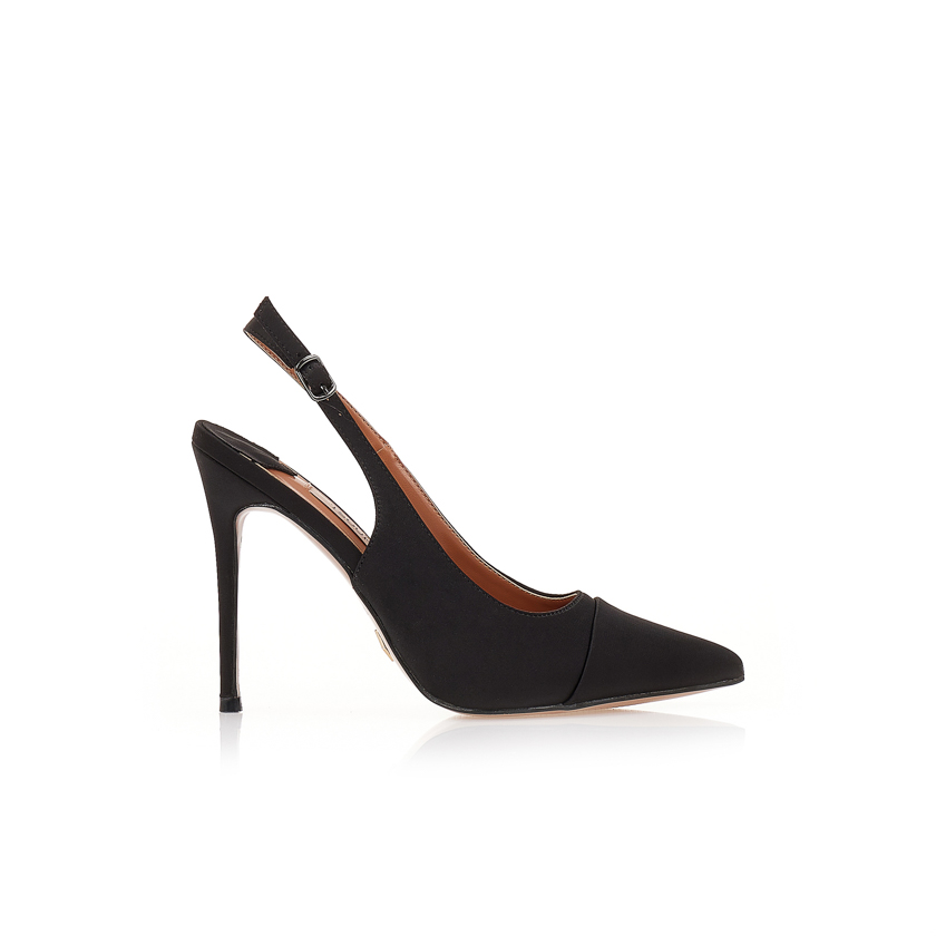 Γόβες mules μαύρο σατέν με μυτερό τελείωμα ΜΑΥΡΟ