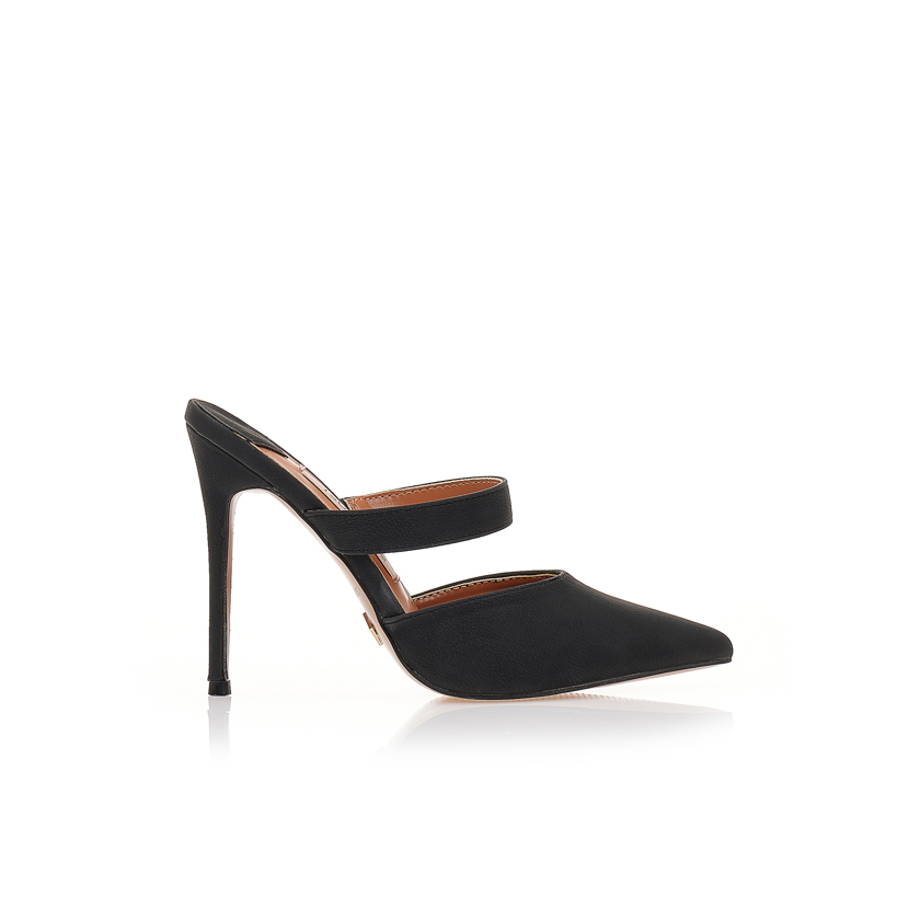 Γόβες mules TSOUKALAS μαύρες δερματίνη με μπαρέτα ΜΑΥΡΟ