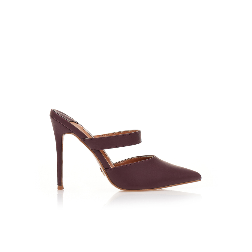 Γόβες mules TSOUKALAS μπορντό δερματίνη με μπαρέτα ΜΠΟΡΝΤΟ