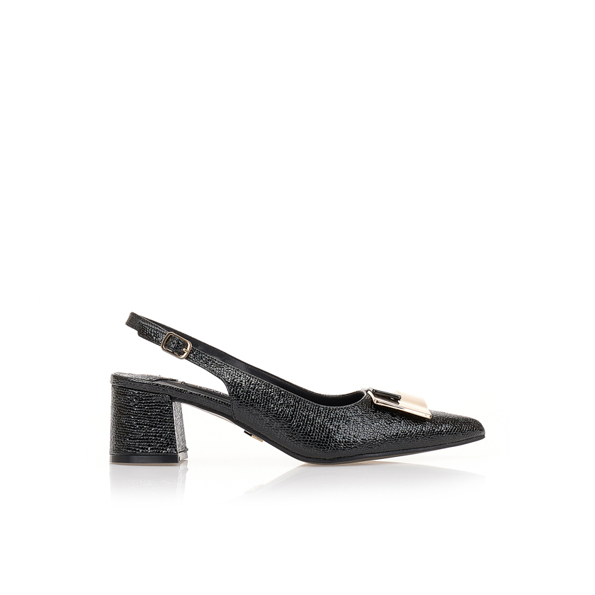 Γόβες mules μαύρες δερματίνη με animal print σχέδιο ΜΑΥΡΟ