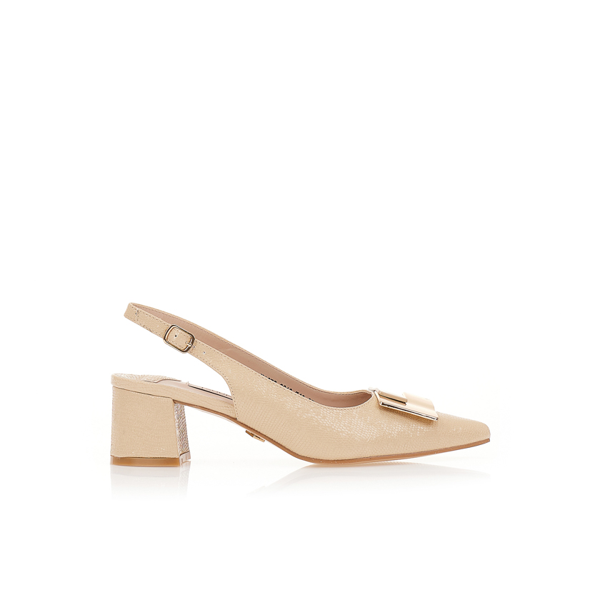 Γόβες mules μπεζ δερματίνη με animal print σχέδιο ΜΠΕΖ