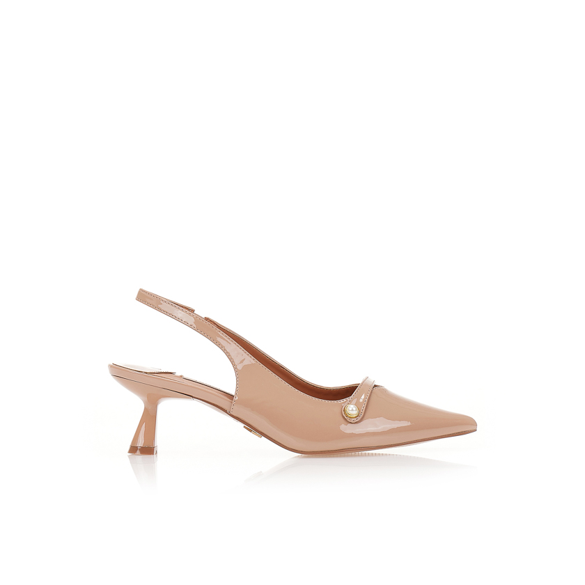 Γόβες mules nude λουστρίνι με διακοσμητική πέρλα NUDE