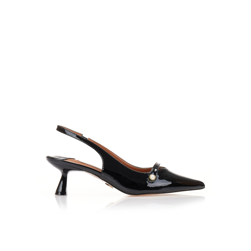 Γόβες mules μαύρες λουστρίνι με διακοσμητική πέρλα ΜΑΥΡΟ