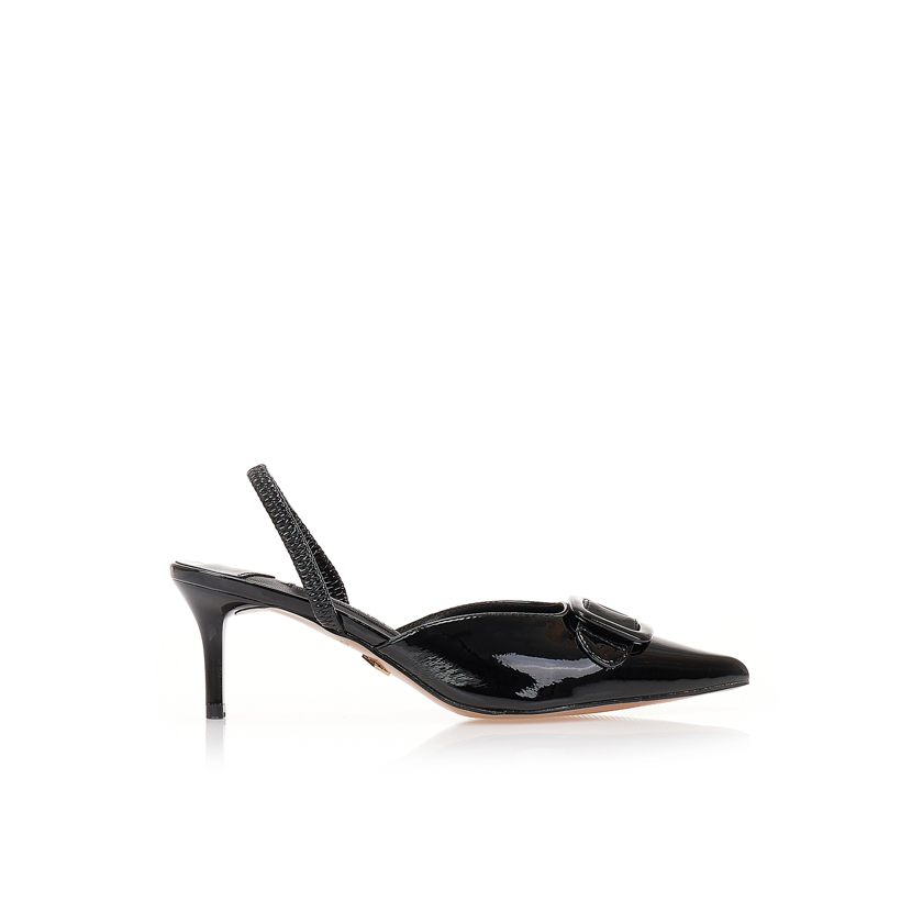 Γόβες μαύρες λουστρίνι με διακοσμητική αγκράφα ΜΑΥΡΟ