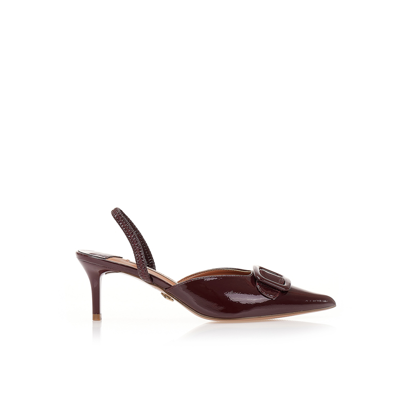 Γόβες μπορντό λουστρίνι με διακοσμητική αγκράφα ΜΠΟΡΝΤΟ