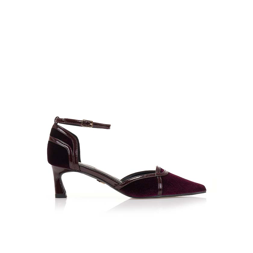 Γόβες μωβ βελούδινες με δερματίνη λεπτομέρειες ΜΩΒ