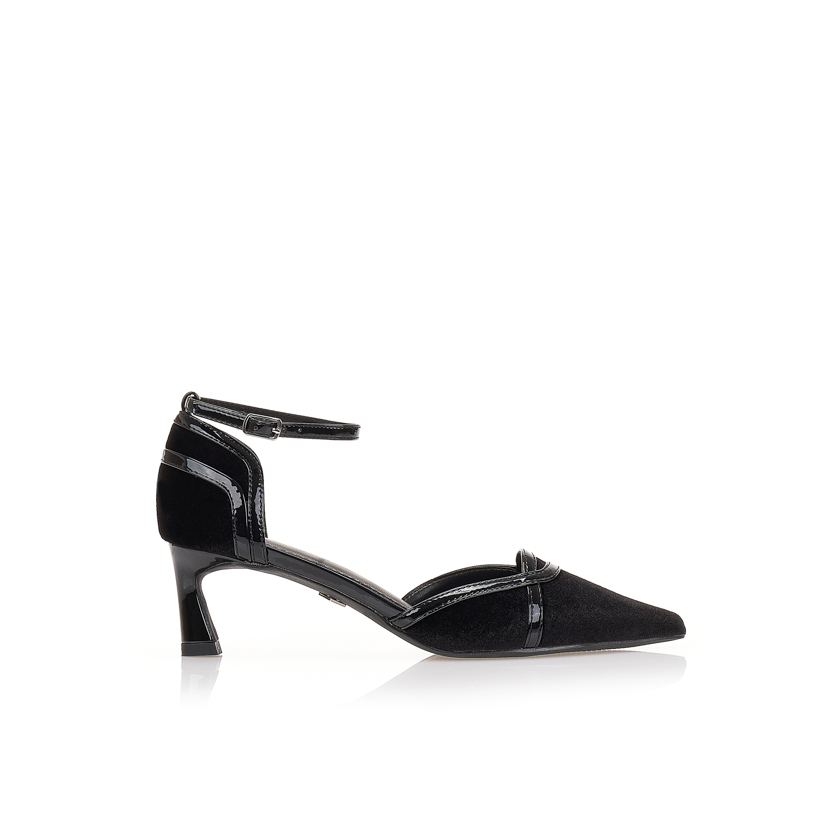 Γόβες μαύρες βελούδινες με δερματίνη λεπτομέρειες ΜΑΥΡΟ