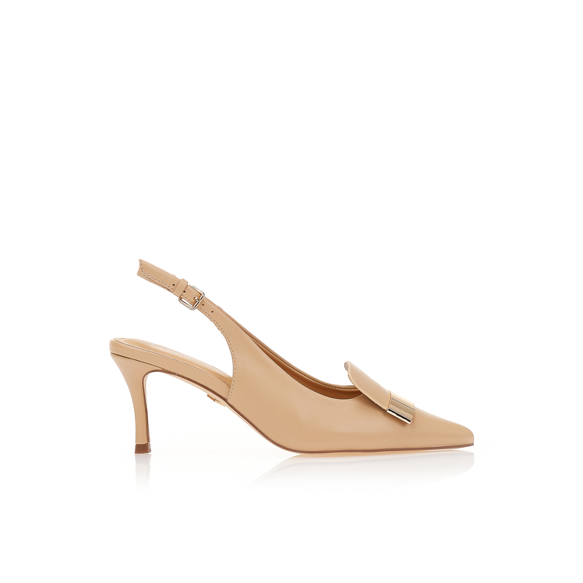 Γόβες mules μπεζ δερματίνη με αγκράφα ΜΠΕΖ