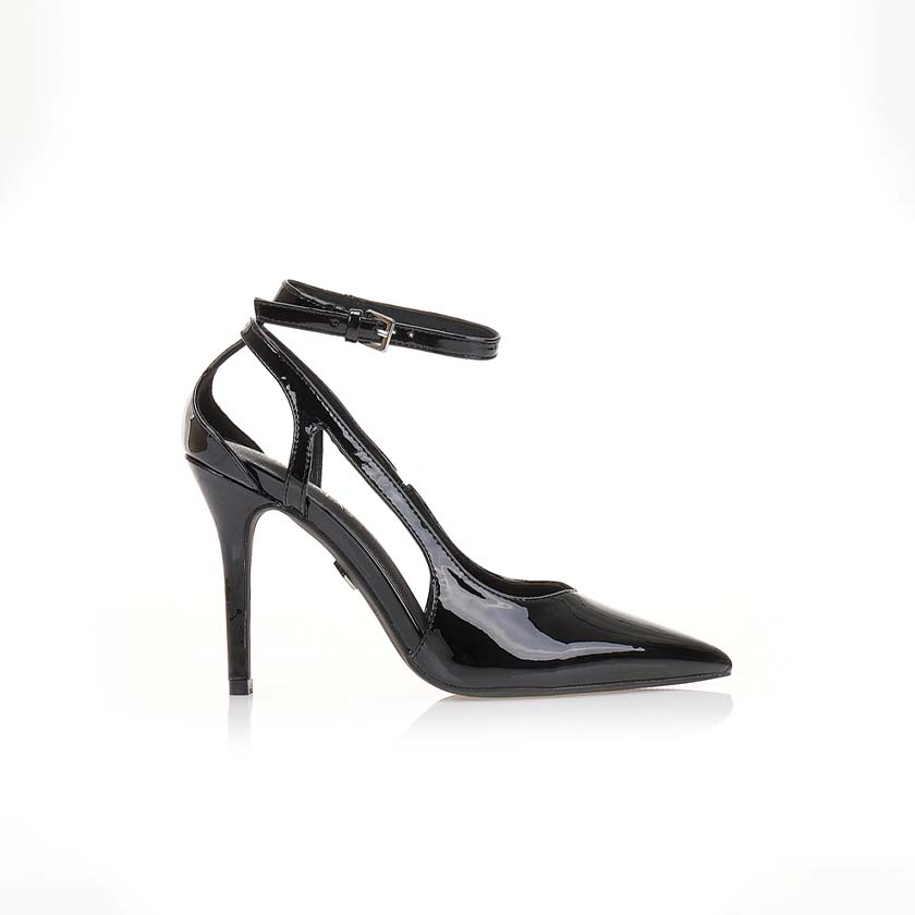 Γόβες μαύρες λουστρίνι με ρυθμιζόμενο λουράκι στον αστράγαλο ΜΑΥΡΟ