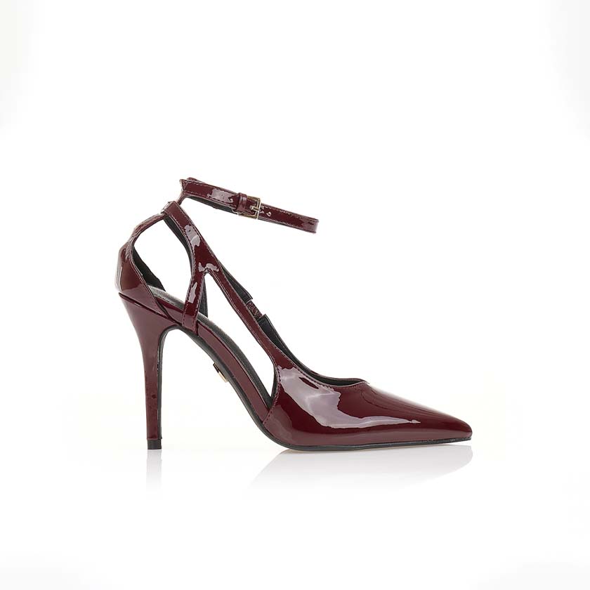 Γόβες μπορντό λουστρίνι με ρυθμιζόμενο λουράκι στον αστράγαλο ΜΠΟΡΝΤΟ