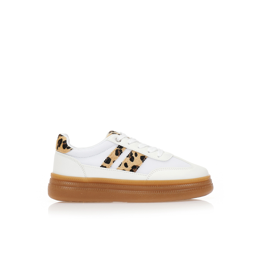 Αθλητικά λευκά δερματίνη με animal print λεπτομέρειες ΛΕΥΚΟ