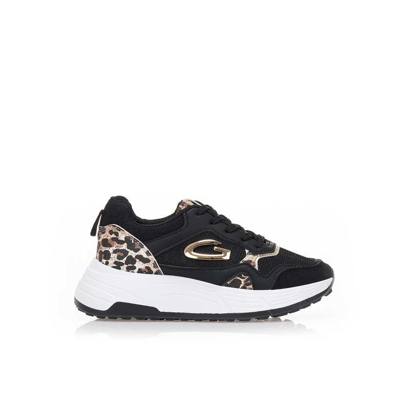Αθλητικά μαύρα δερματίνη με animal print και χρυσές λεπτομέρειες ΜΑΥΡΟ
